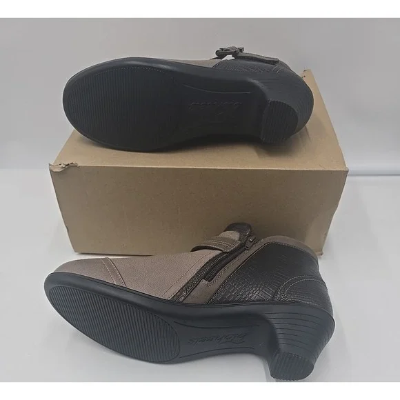 Orthofeet Bioheel Emma Ankle Boots‎ Brown Taupe Leather Buckle Heel 11